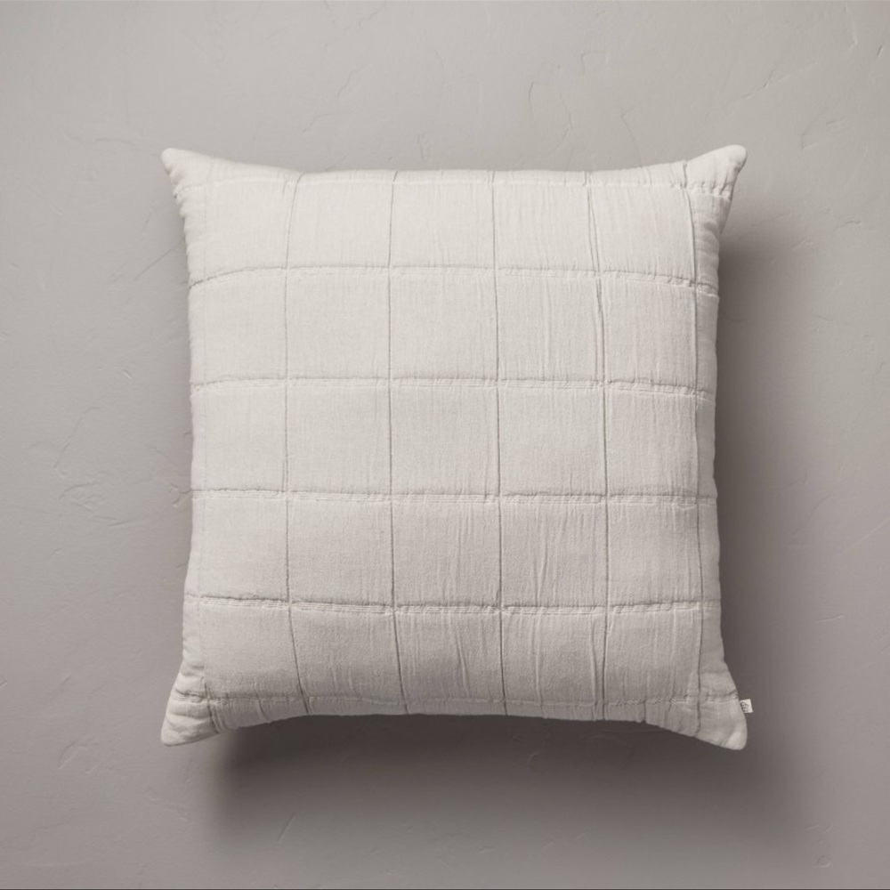 26"×26" Grid Lines Matelassé Euro Bed Pillow Light Gray - Hearth & Hand™